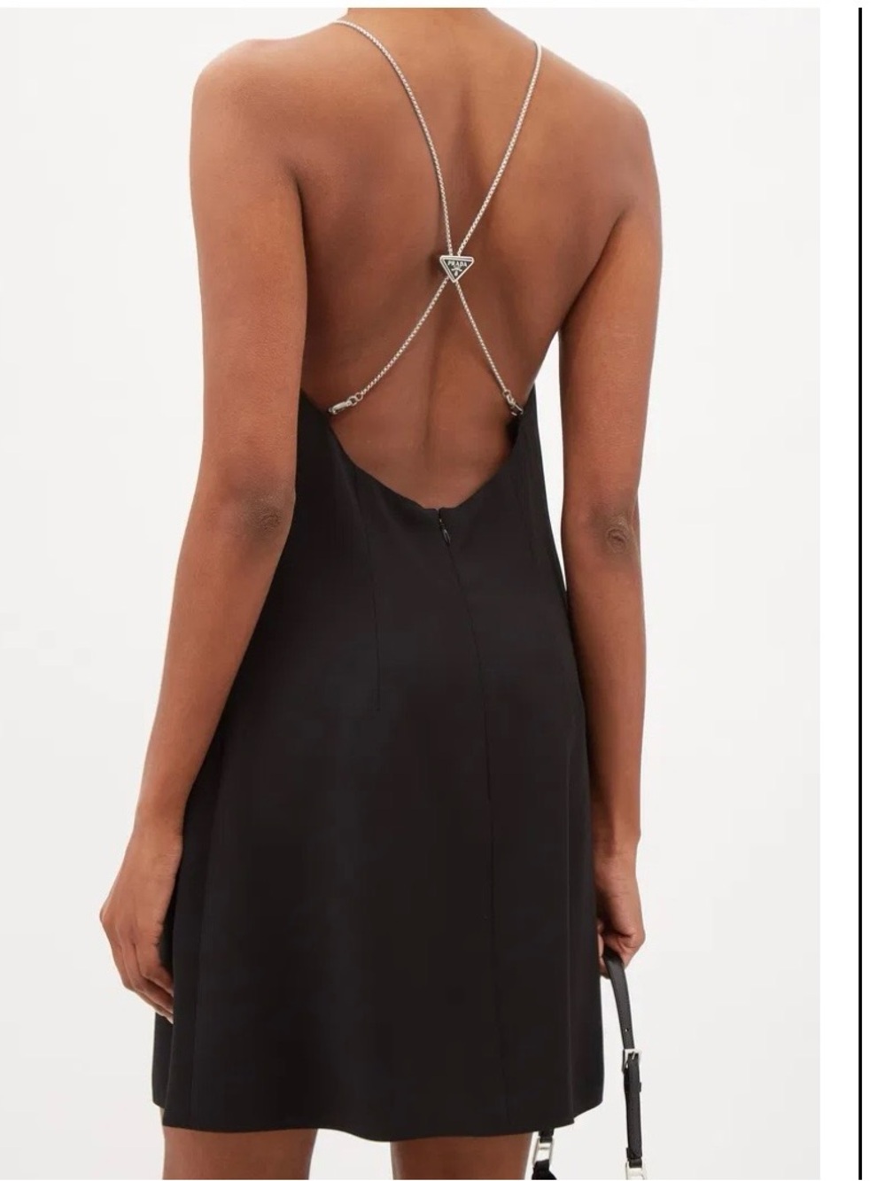 Prada Black Backless Slip Dress with Silver Chain Straps